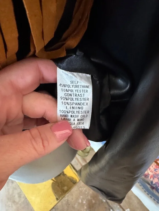 NWT Savanna Jane Black Leather Jacket with Tan Embroidered Fringe Collar - Picture 6 of 6